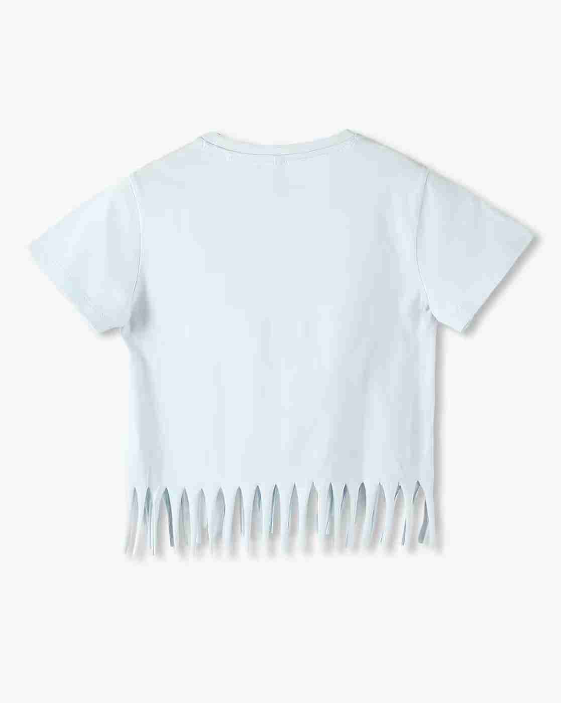 RIO GIRLS | Girls Printed Relaxed Fit Crew-Neck T-Shirt with Tassel Hem|1