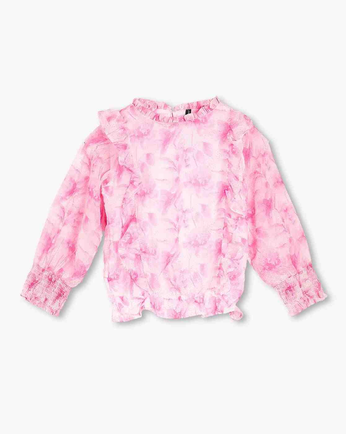 RIO GIRLS | Girls Printed Relaxed Fit Top with Ruffle Overlay|0