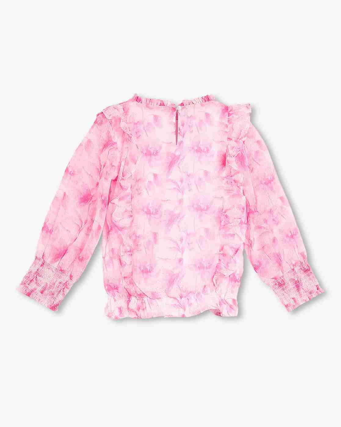 RIO GIRLS | Girls Printed Relaxed Fit Top with Ruffle Overlay|1