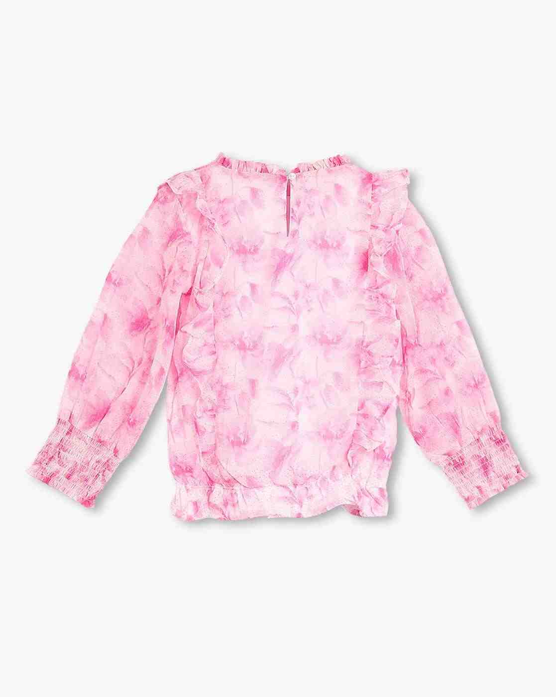 RIO GIRLS | Girls Printed Relaxed Fit Top with Ruffle Overlay|1