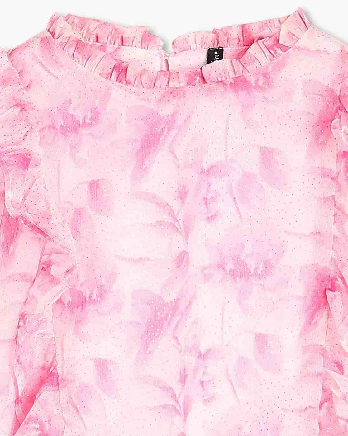 RIO GIRLS | Girls Printed Relaxed Fit Top with Ruffle Overlay|2