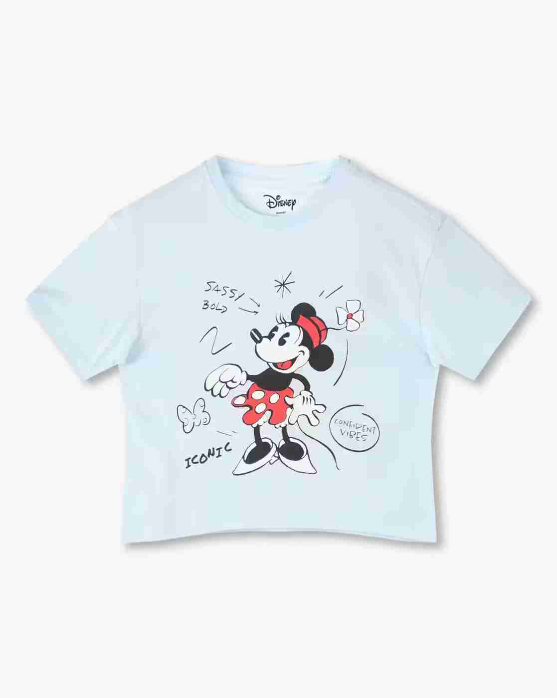 RIO GIRLS | Girls Minnie Mouse Print Boxy Fit Round-Neck T-Shirt|0
