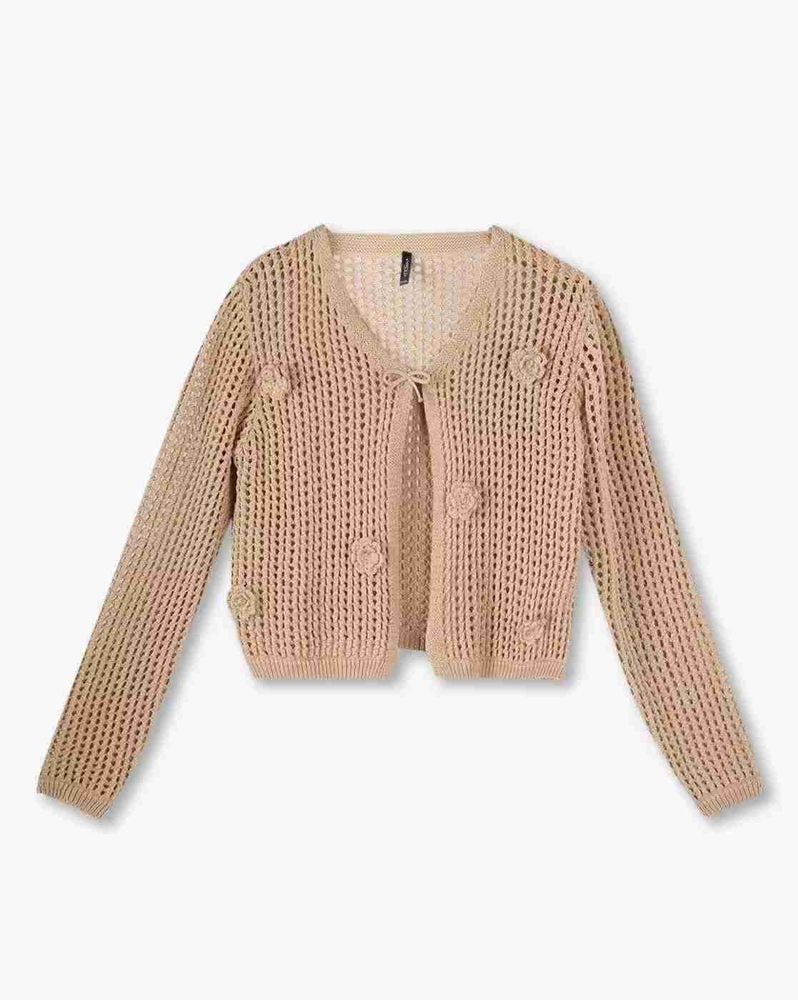 Girls Geometric-Knit Front-Open Shrug