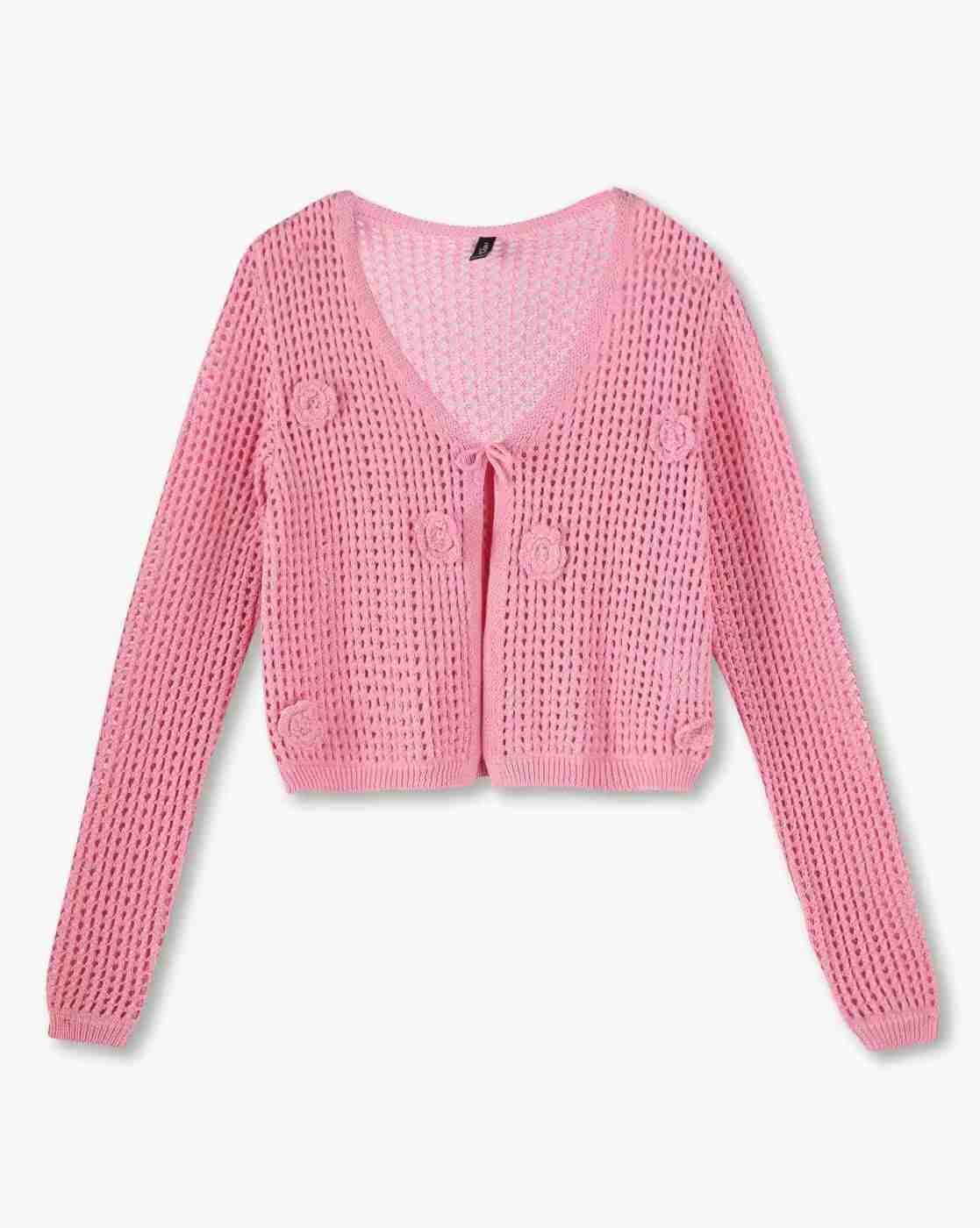 Girls Geometric-Knit Front-Open Shrug