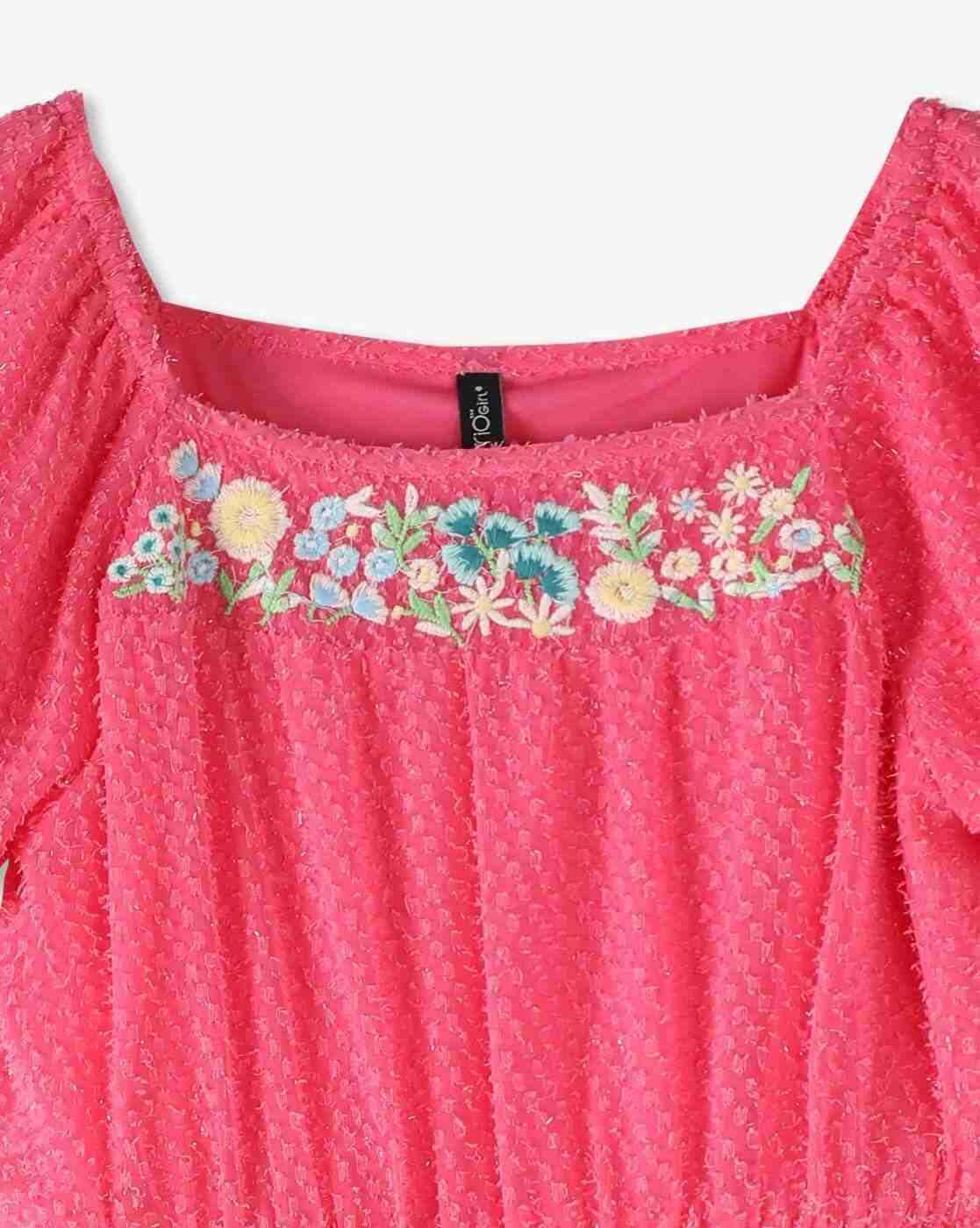 RIO GIRLS | Girls Floral Embroidered Flounce Dress|2