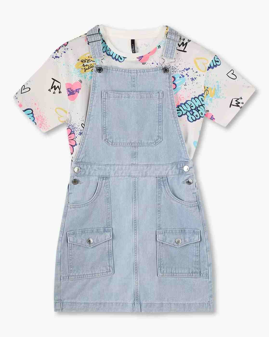 RIO GIRLS | Girls Regular Fit Pinafore Dress & T-Shirt Set|0