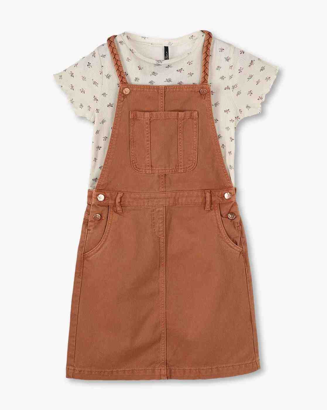 RIO GIRLS | Girls Regular Fit Pinafore Dress with T-Shirt|0