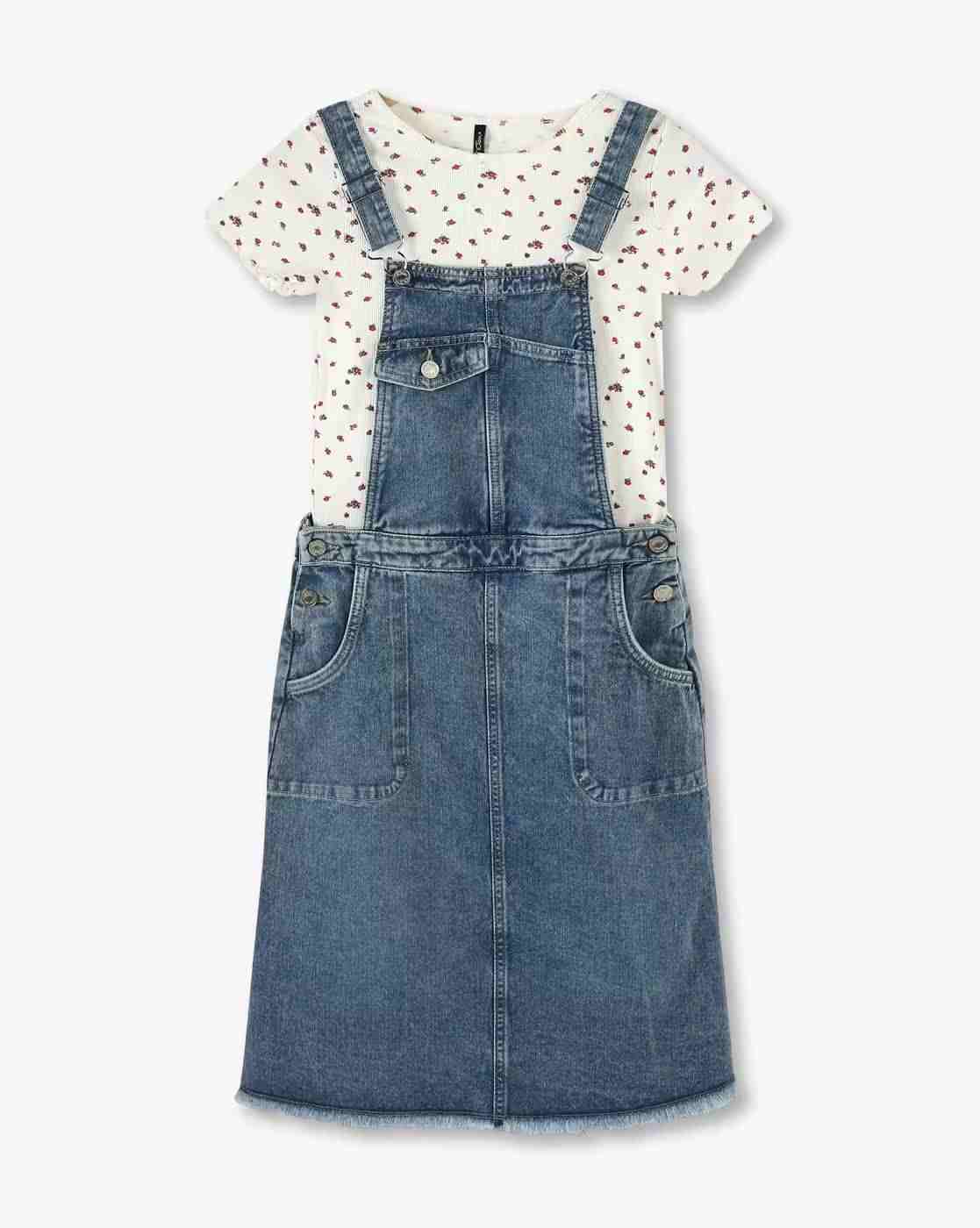 RIO GIRLS | Girls Pinafore Dress with Printed T-Shirt|0