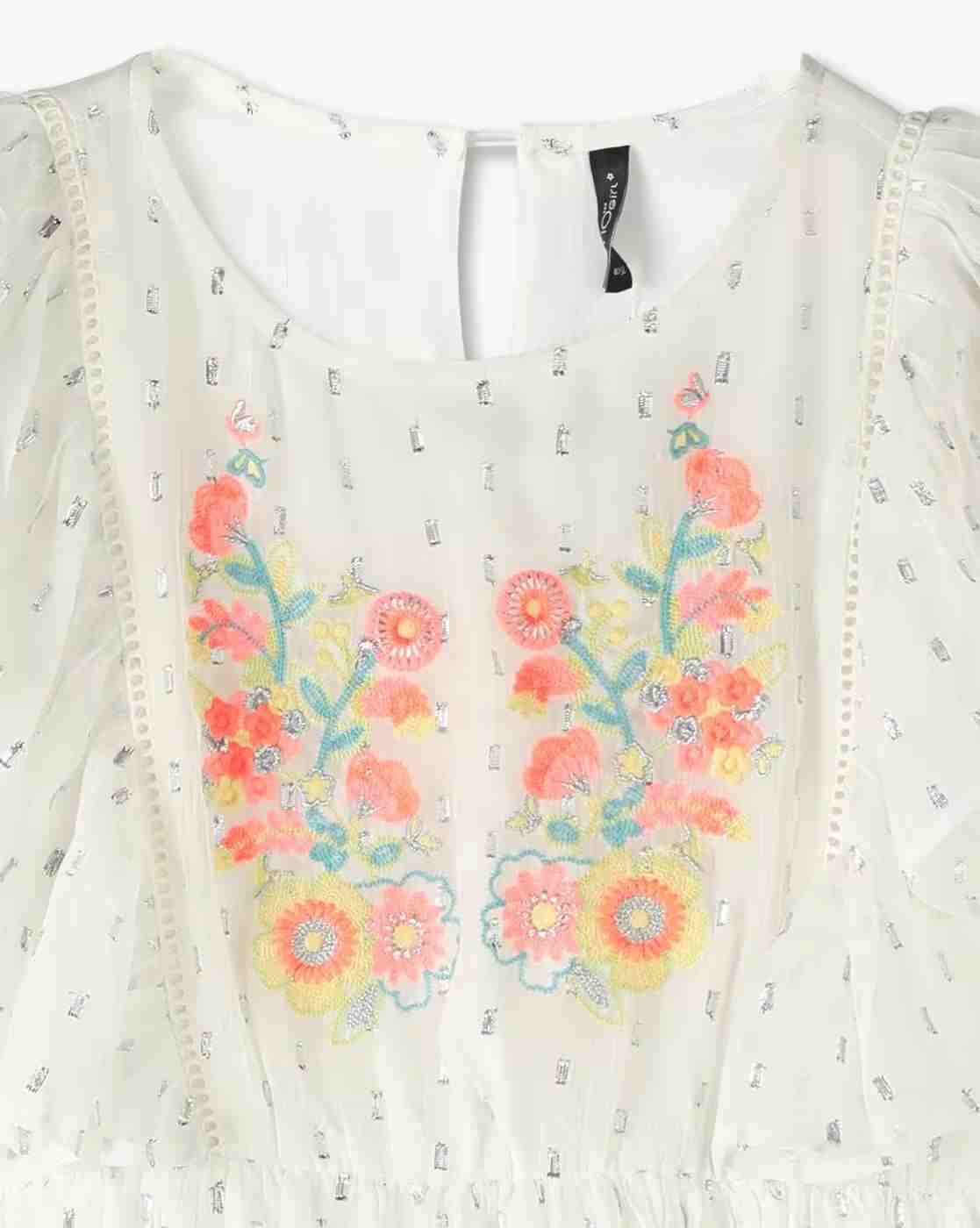 RIO GIRLS | Girls Floral Embroidered Flounce Dress|2
