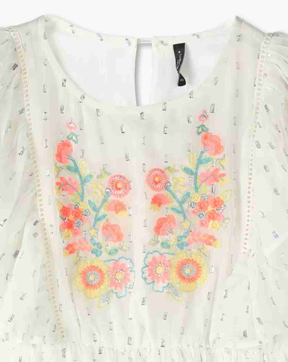 RIO GIRLS | Girls Floral Embroidered Flounce Dress|2