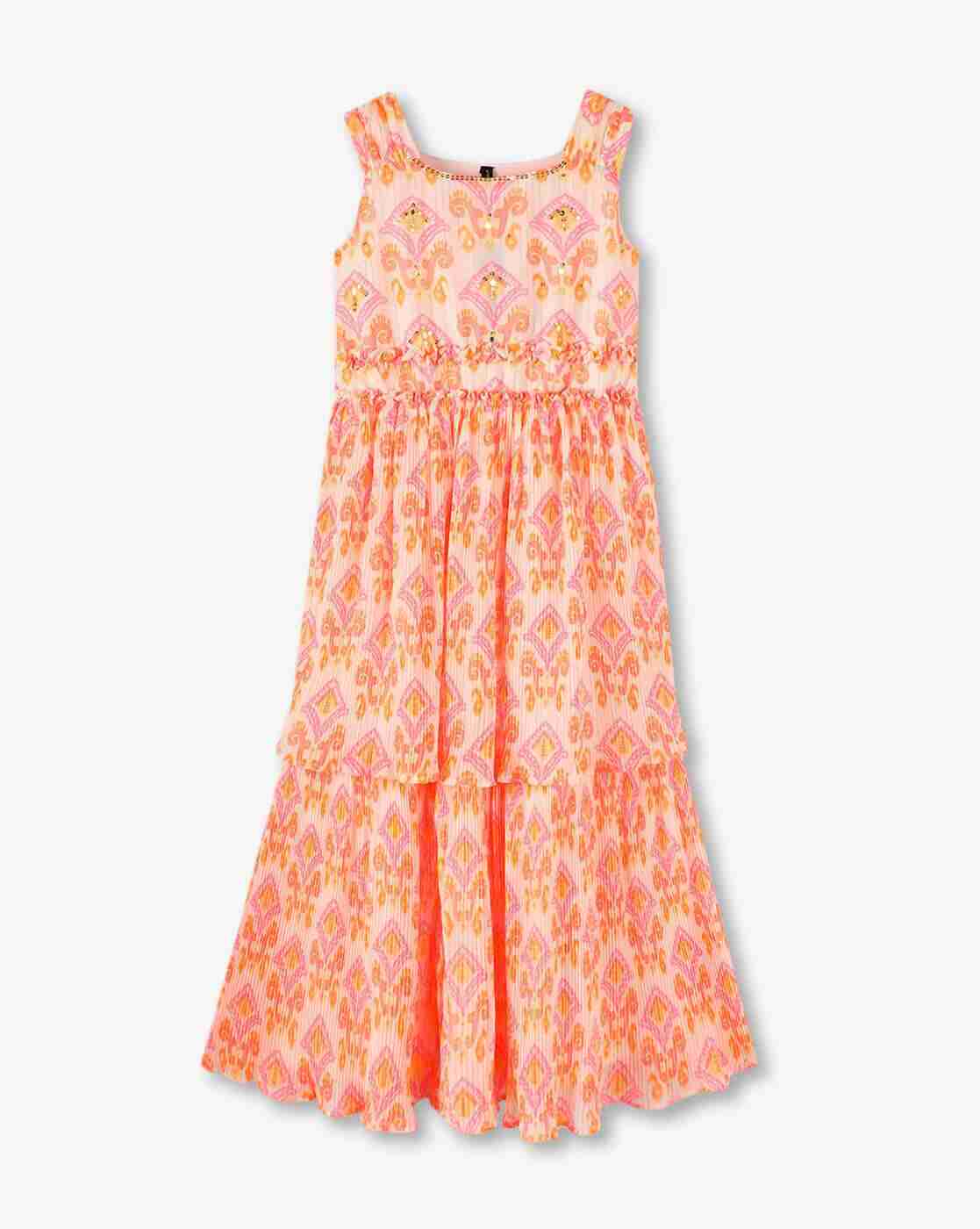 RIO GIRLS | Girls Printed Layered Tiered Dress|0