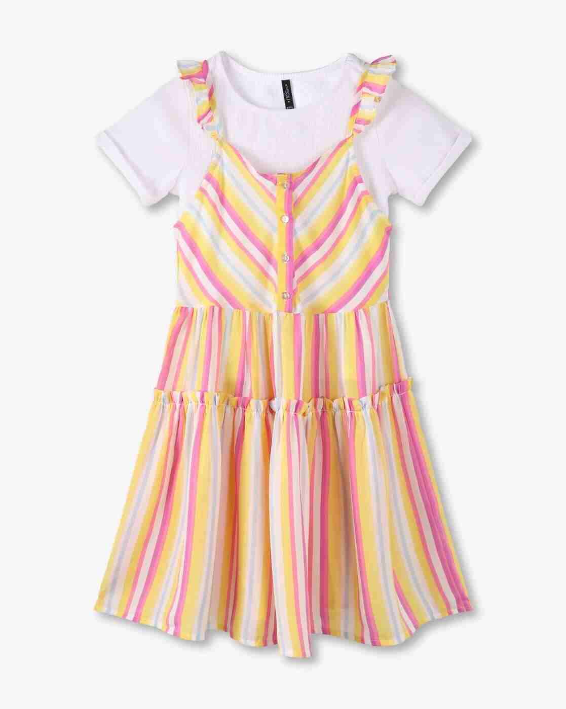 RIO GIRLS | Girls Striped Pinafore Dress with T-shirt|0
