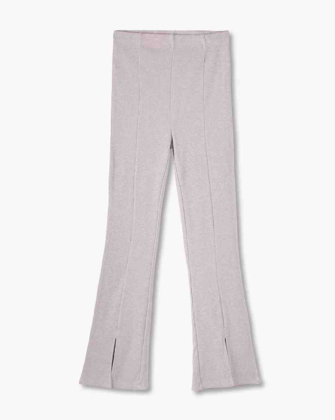 Girls Ribbed High-Rise Relaxed Fit Flat-Front Trousers