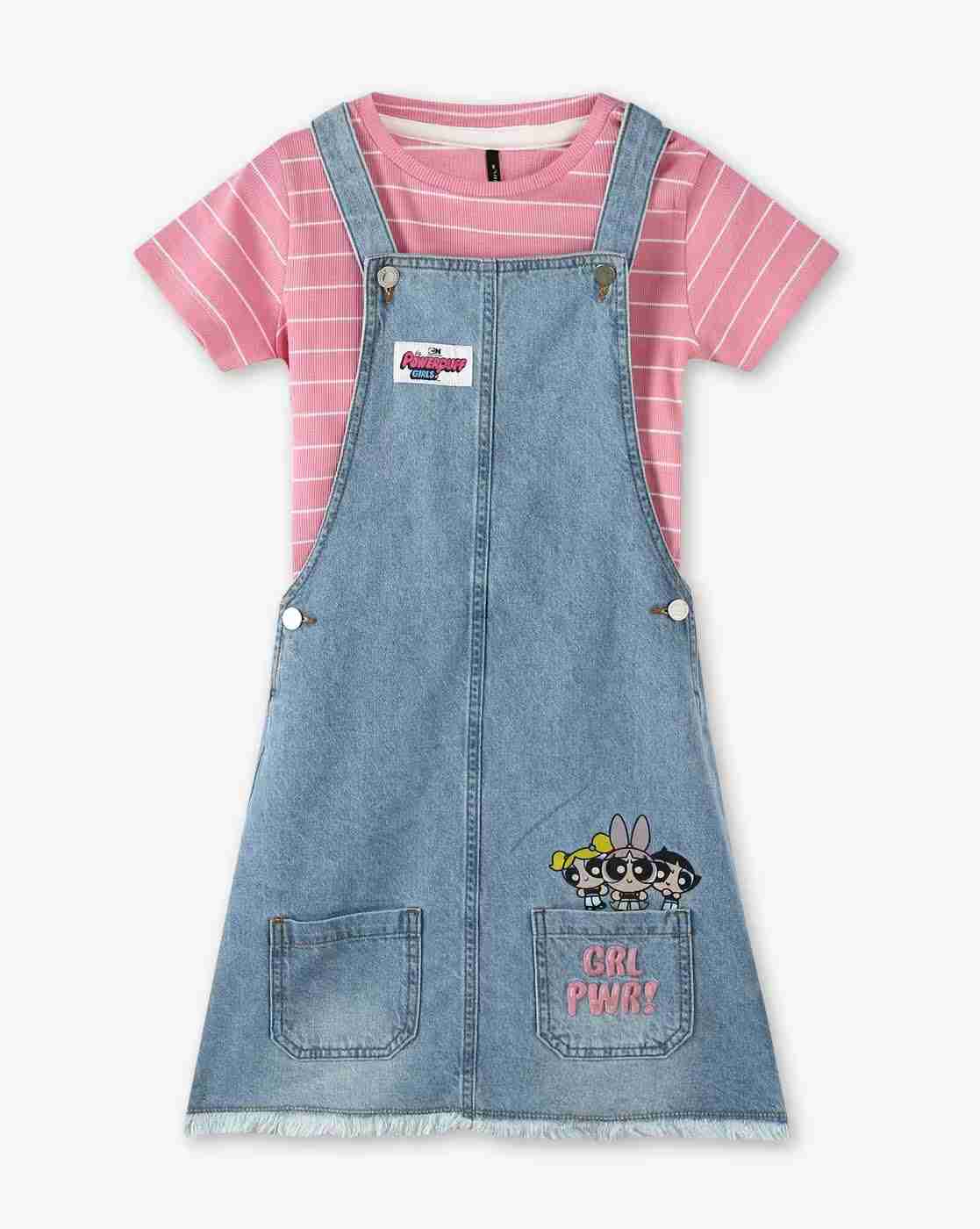 RIO GIRLS | Girls Striped T-Shirt with Dungaree Dress|0