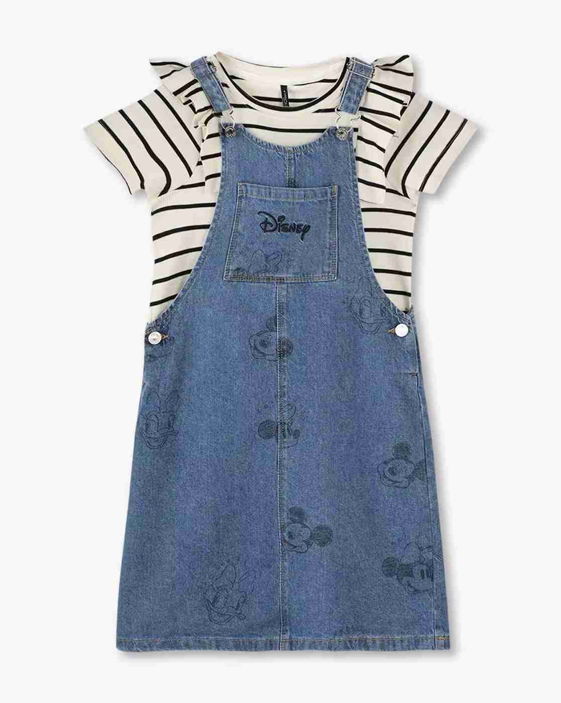 RIO GIRLS | Girls Denim Pinafore Dress with Striped T-Shirt|0