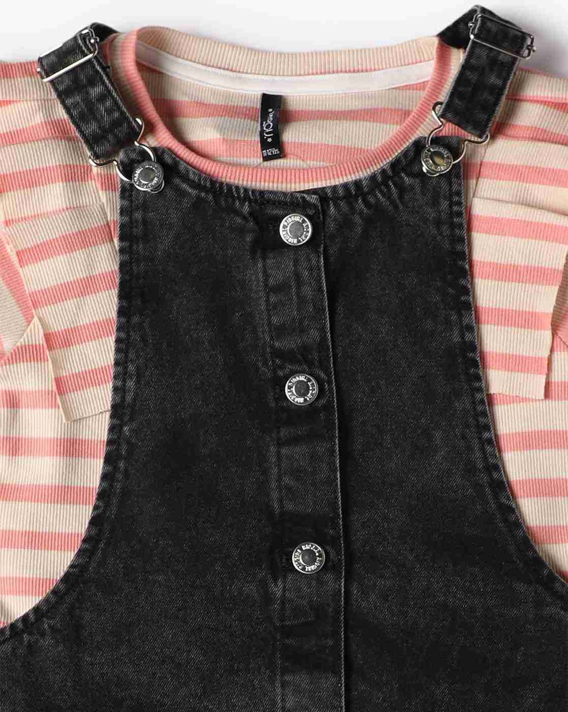 RIO GIRLS | Girls Regular Fit Pinafore Dress with Striped T-Shirt|5