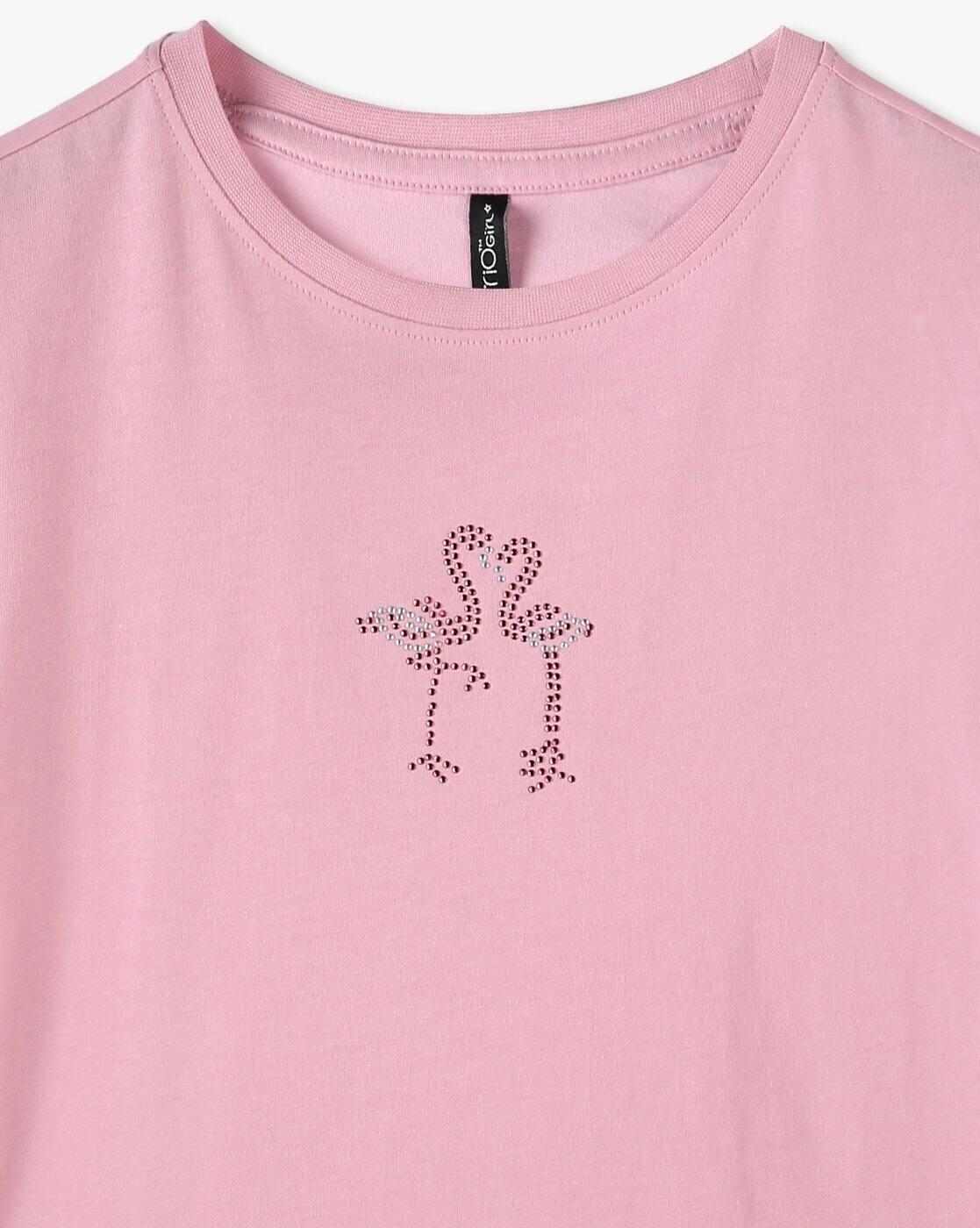 RIO GIRLS | Girls Flamingo Rhinestone Embellished Regular Fit Round-Neck T-Shirt|2