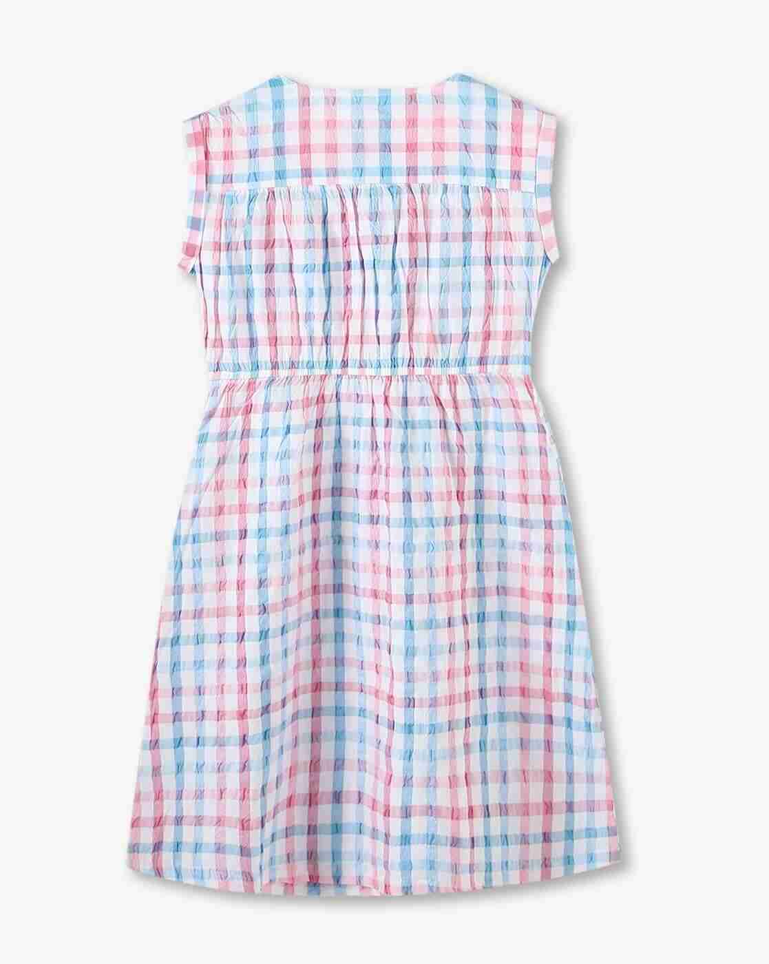 RIO GIRLS | Girls Checked Round-Neck A-Line Dress|1