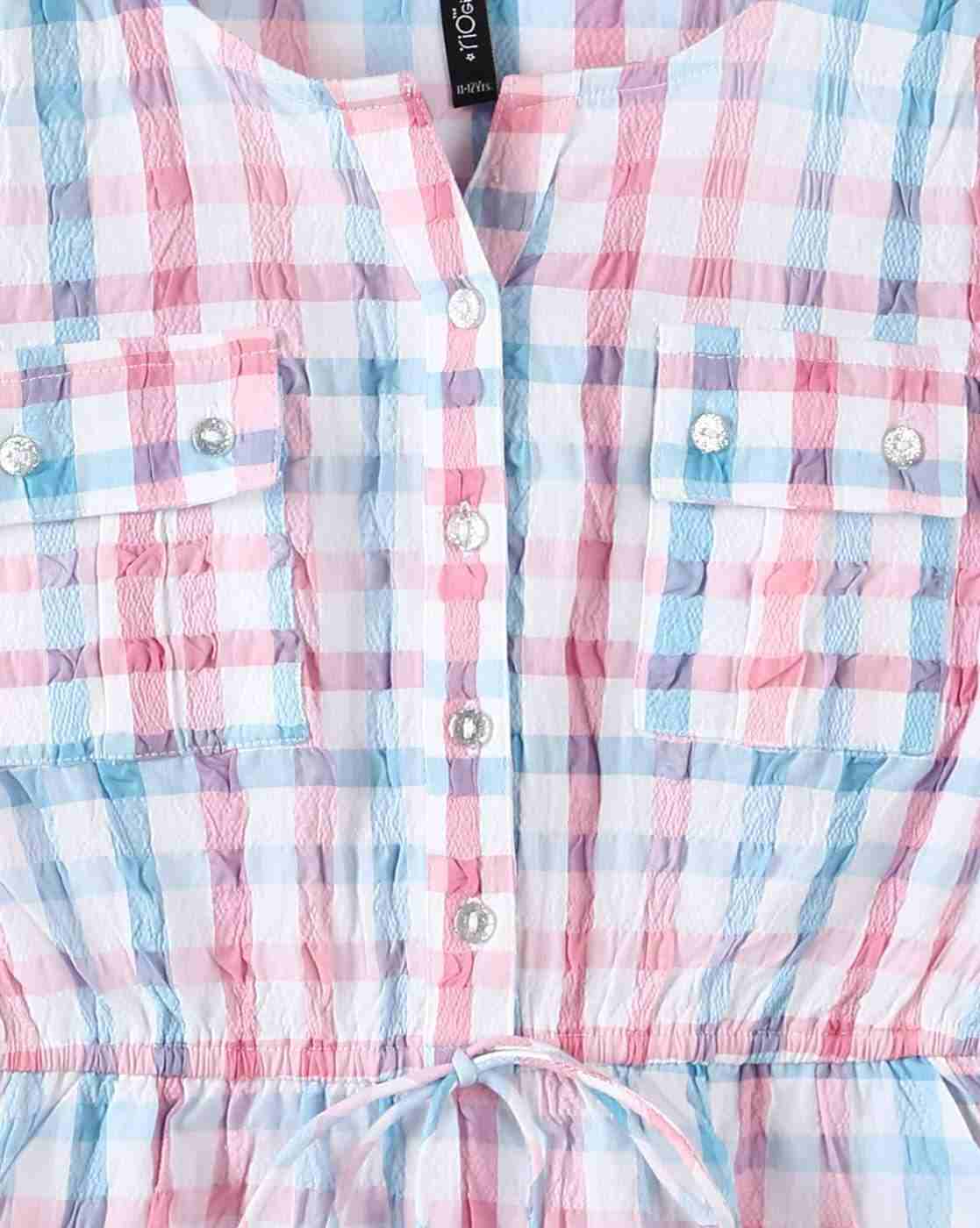 RIO GIRLS | Girls Checked Round-Neck A-Line Dress|2