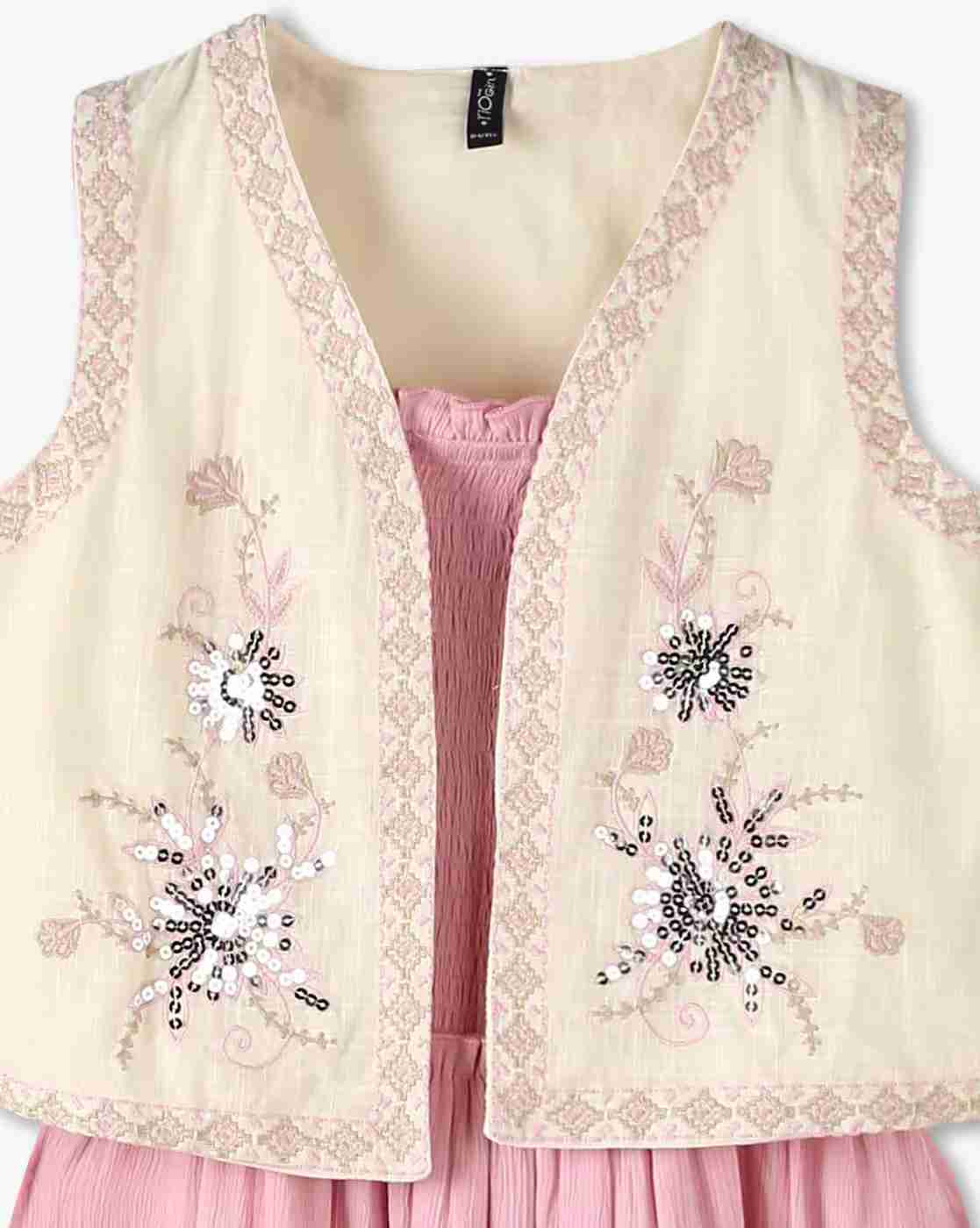 RIO GIRLS | Girls Ruched Fit & Flare Dress with Jacket|5