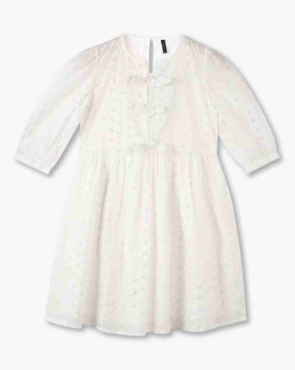 RIO GIRLS | Girls Schiffli Embroidered Cotton Fit & Flare Dress|0