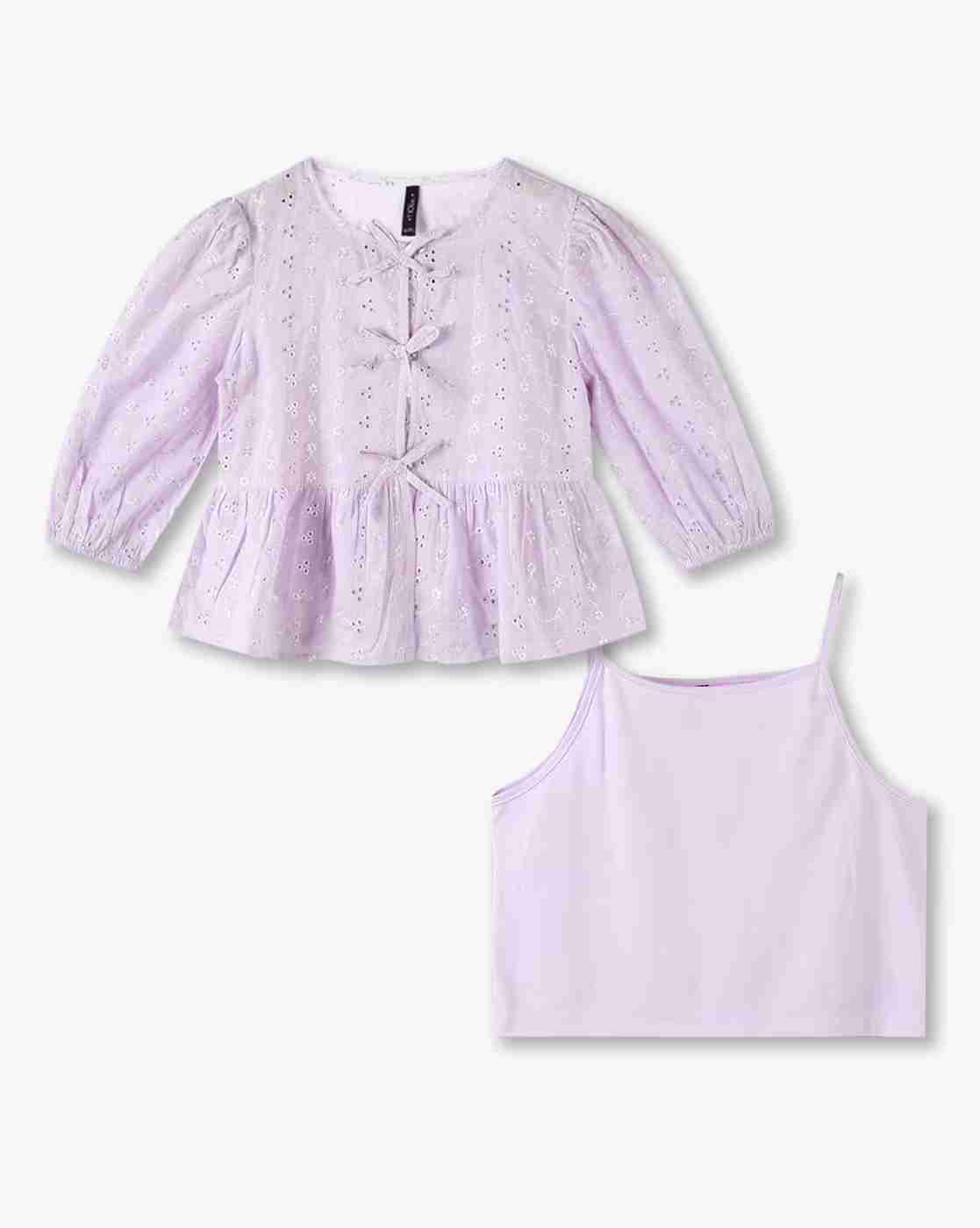 RIO GIRLS | Girls Schiffli Embroidered Regular Fit Cotton Top|0