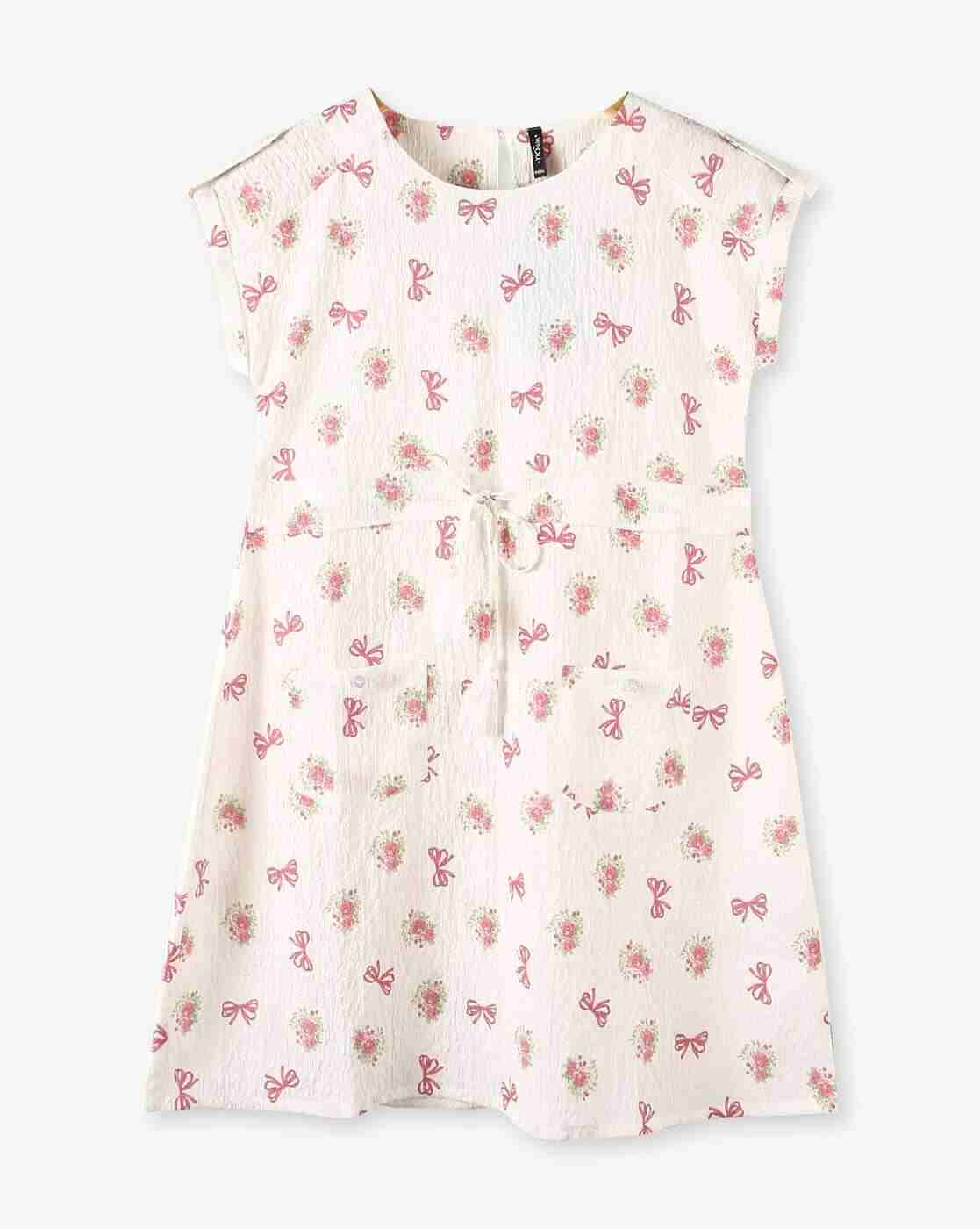 Girls Leaf Print A-Line Dress