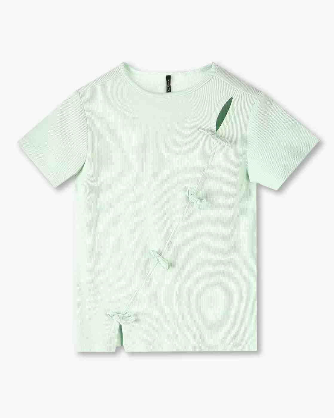Girls Ribbed Regular Fit Round-Neck T-Shirt