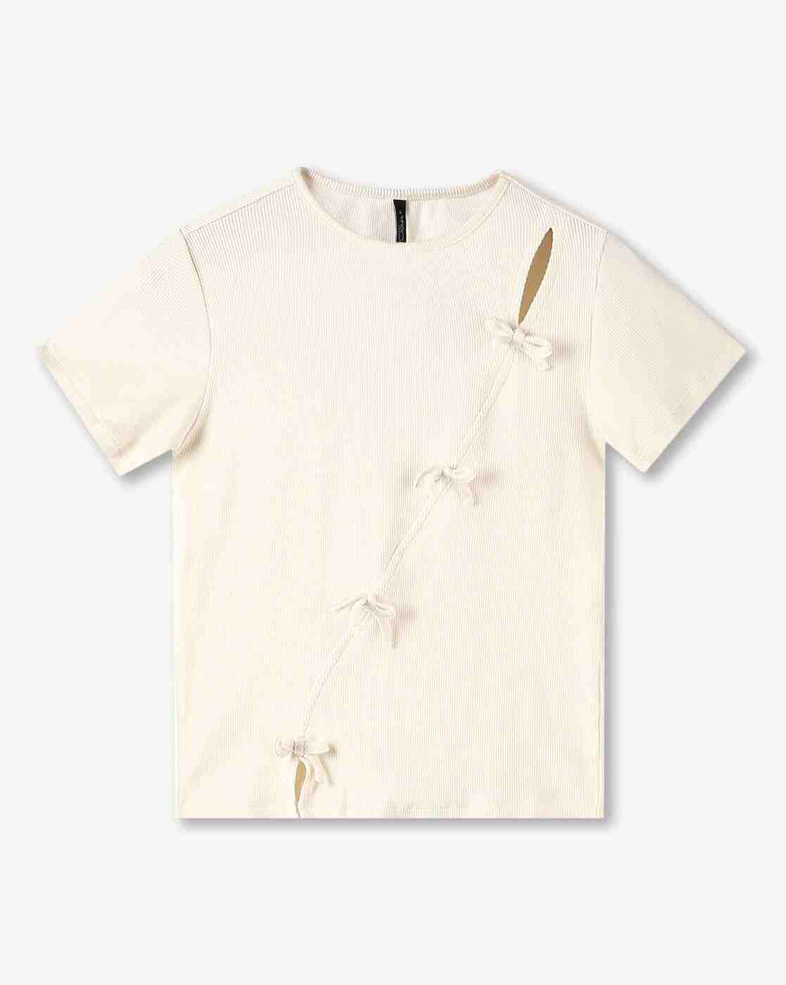 Girls Ribbed Regular Fit Round-Neck T-Shirt