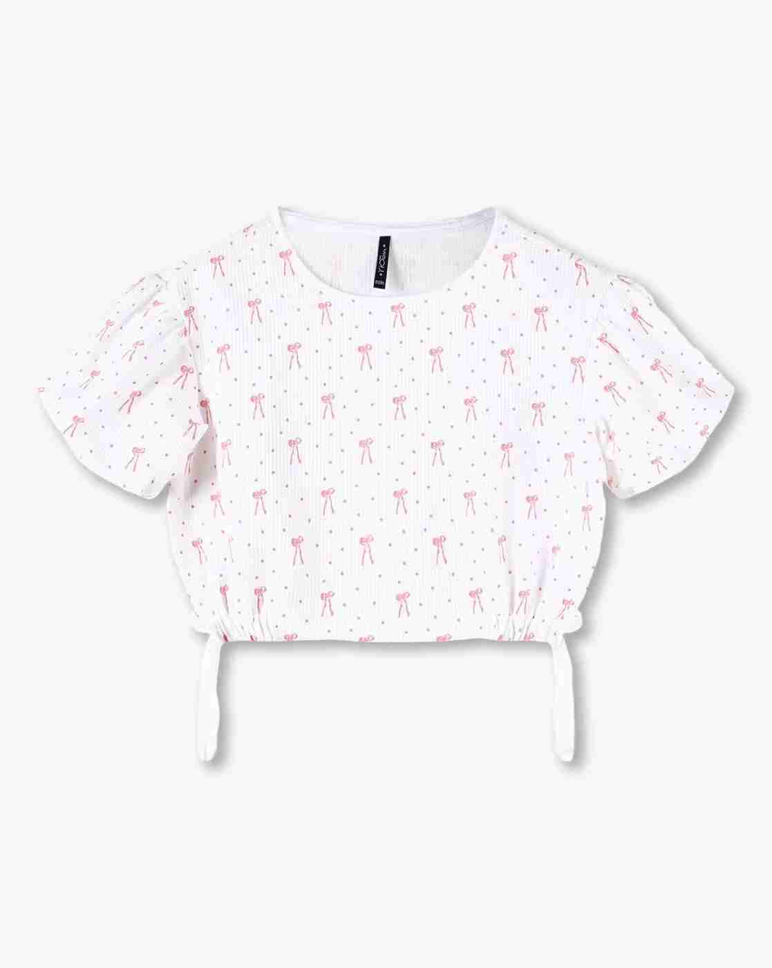 RIO GIRLS | Girls Bow Print Regular Fit Round-Neck Top|0