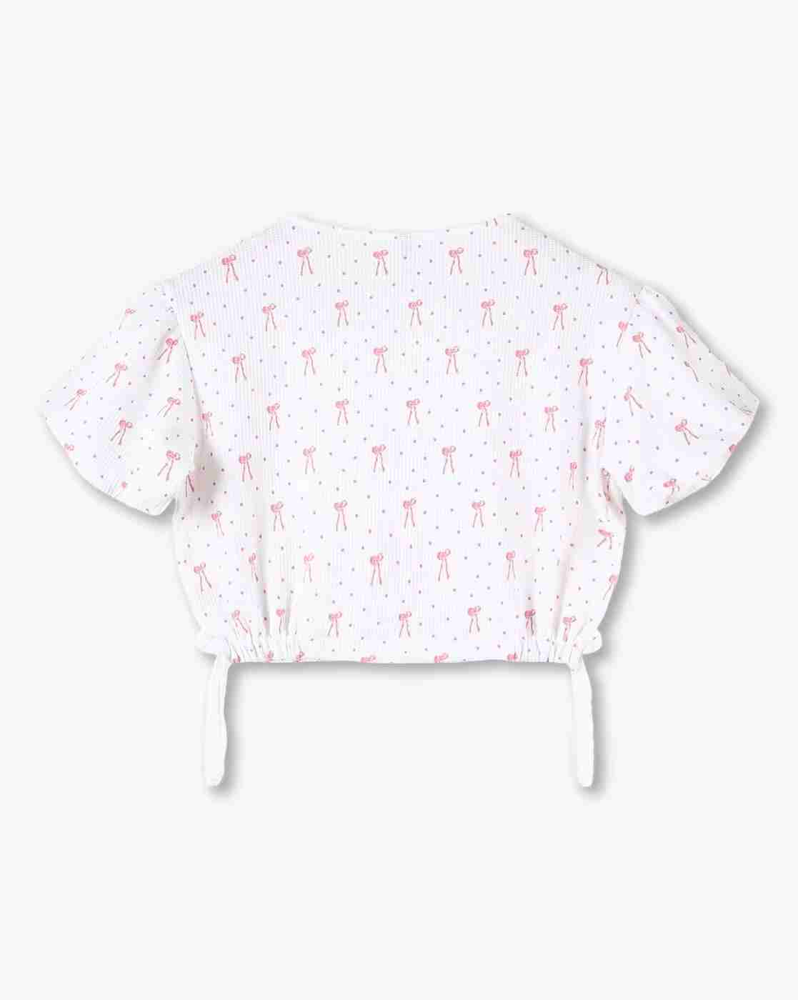 RIO GIRLS | Girls Bow Print Regular Fit Round-Neck Top|1