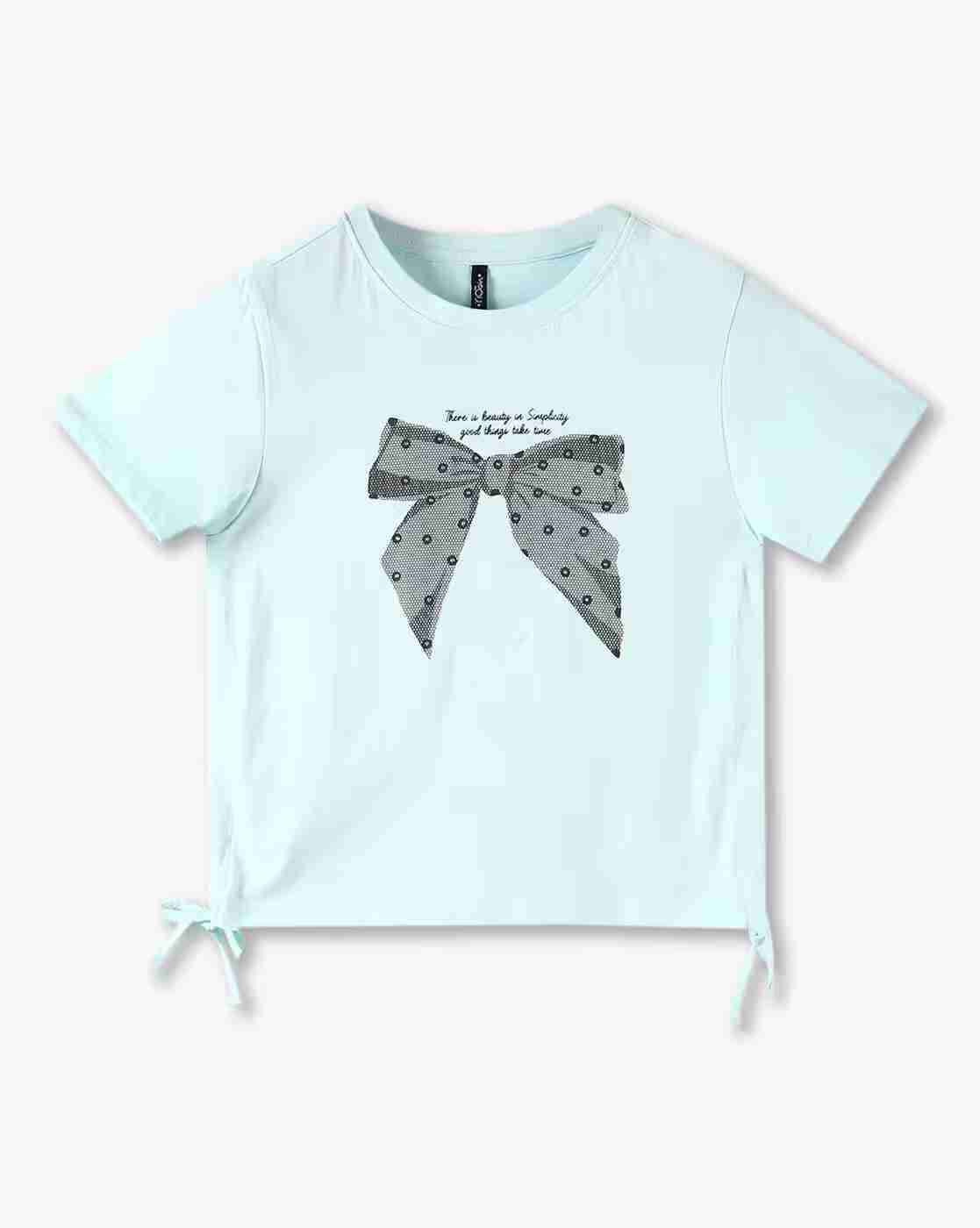 RIO GIRLS | Girls Bow Print Regular Fit Round-Neck T-Shirt|0
