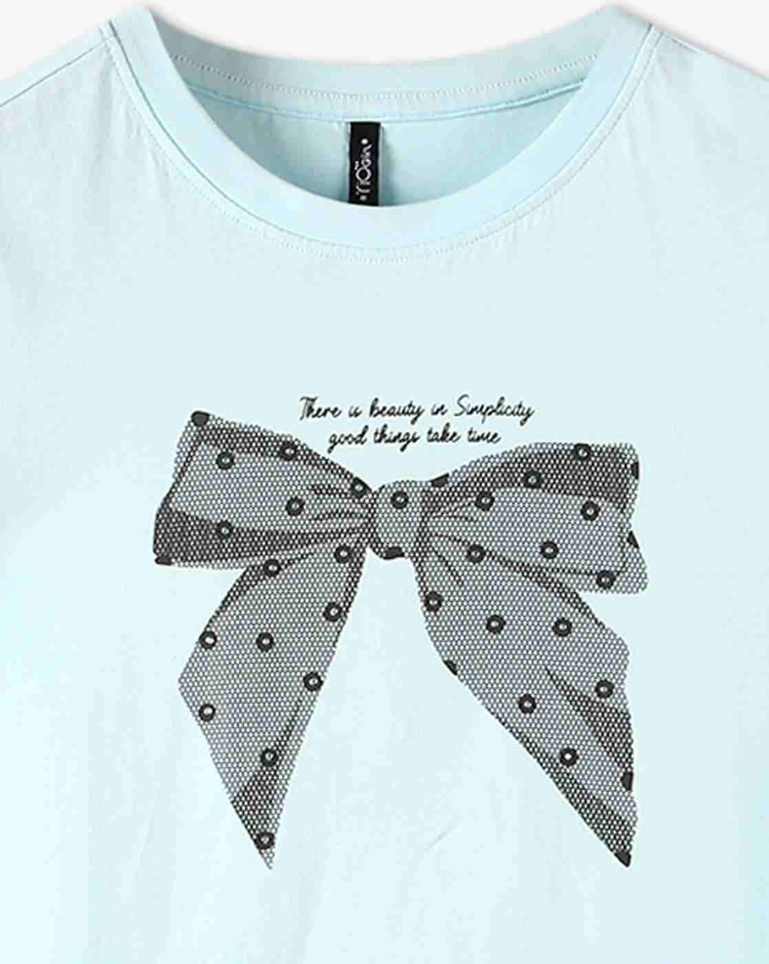 RIO GIRLS | Girls Bow Print Regular Fit Round-Neck T-Shirt|2