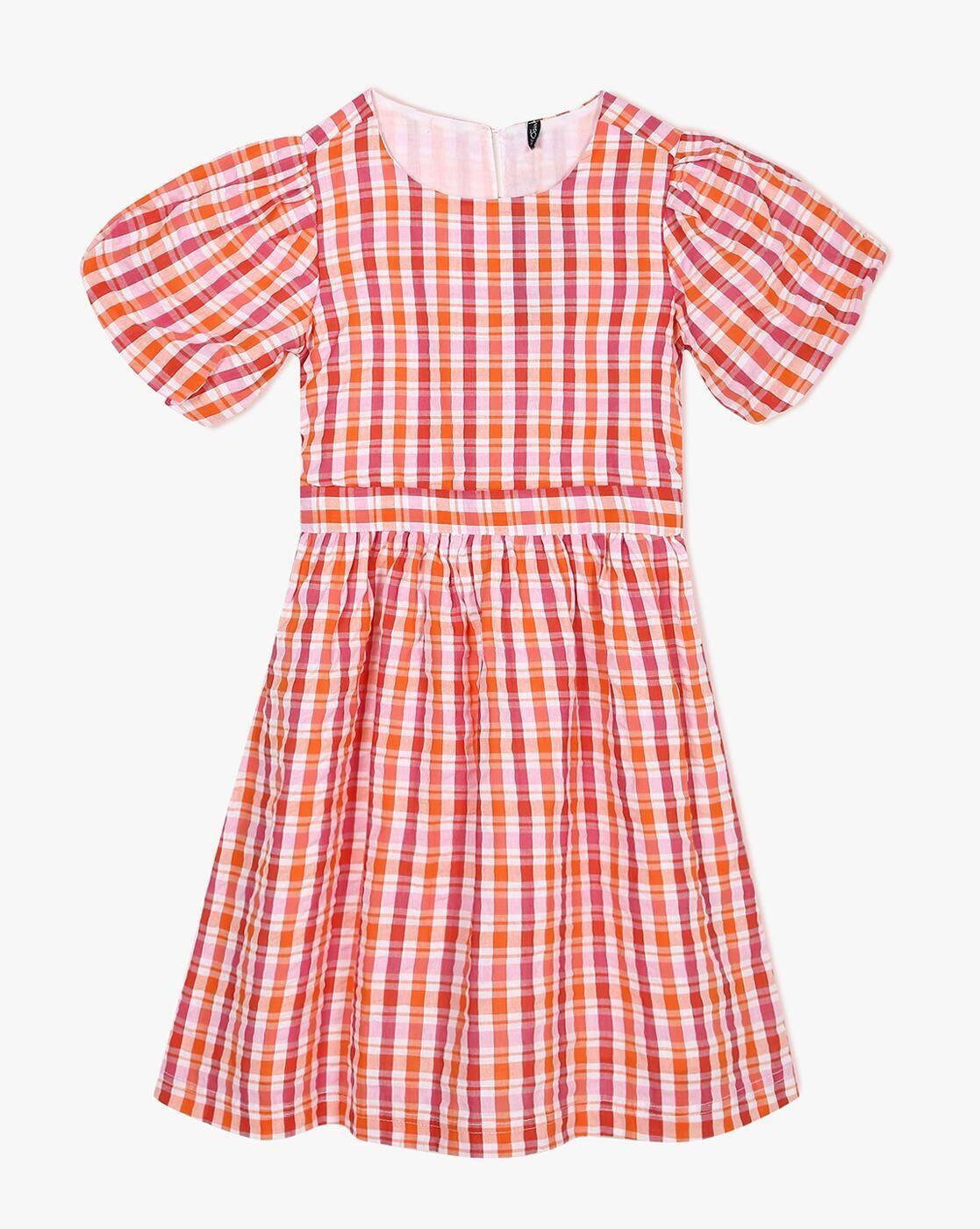 RIO GIRLS | Girls Checked Fit & Flare Dress|0