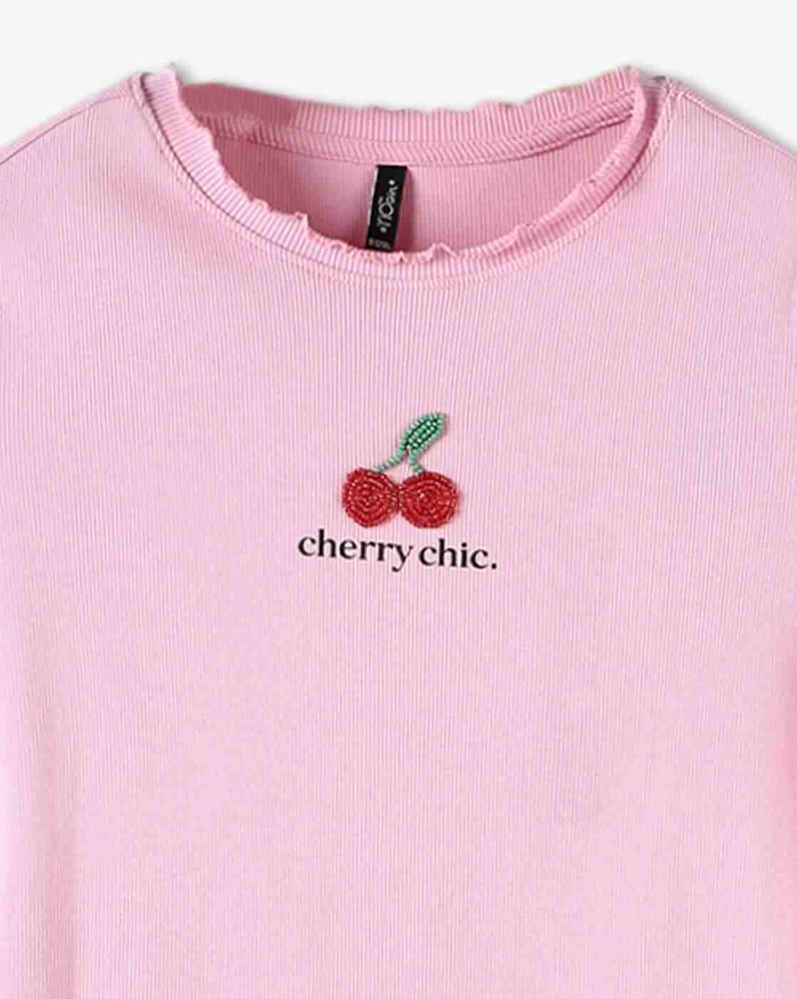 RIO GIRLS | Girls Cherry Chic Print Regular Fit Round-Neck T-Shirt|2