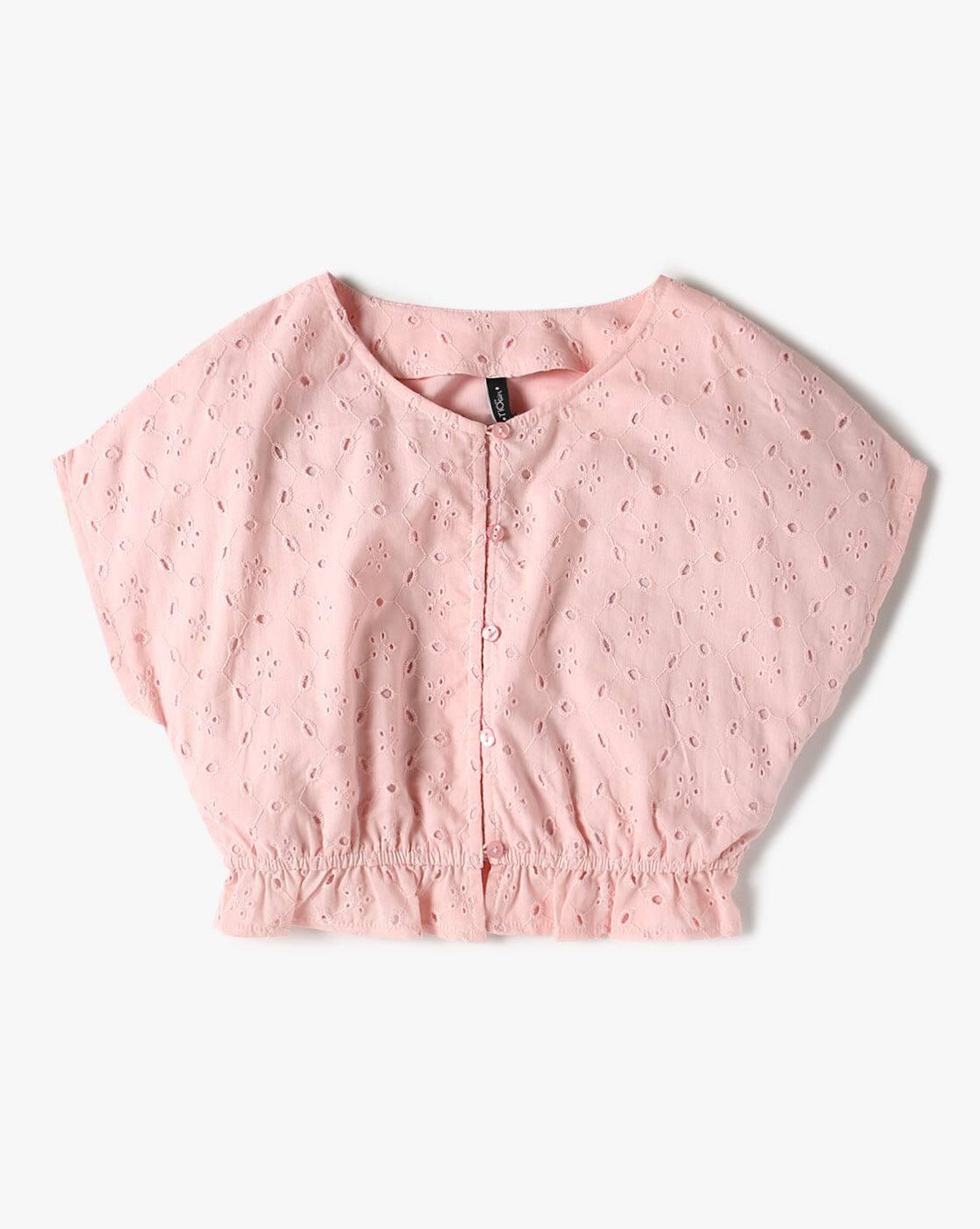 RIO GIRLS | Girls Schiffli Embroidered Regular Fit Top|0