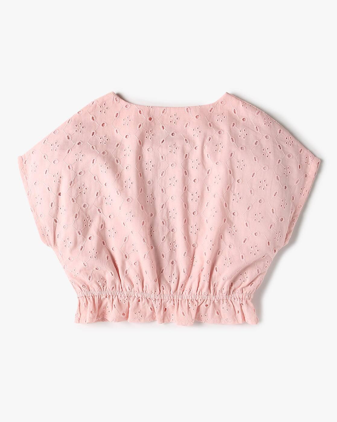 RIO GIRLS | Girls Schiffli Embroidered Regular Fit Top|1
