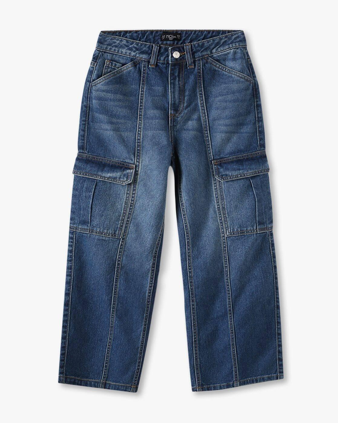 RIO GIRLS | Girls Lightly Washed Relaxed Cargo Jeans|0
