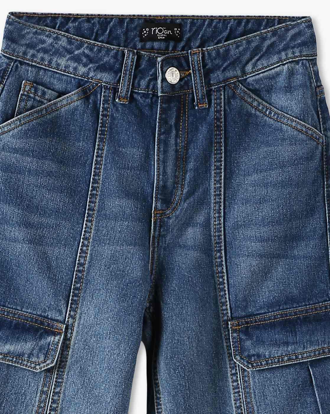 RIO GIRLS | Girls Lightly Washed Relaxed Cargo Jeans|2