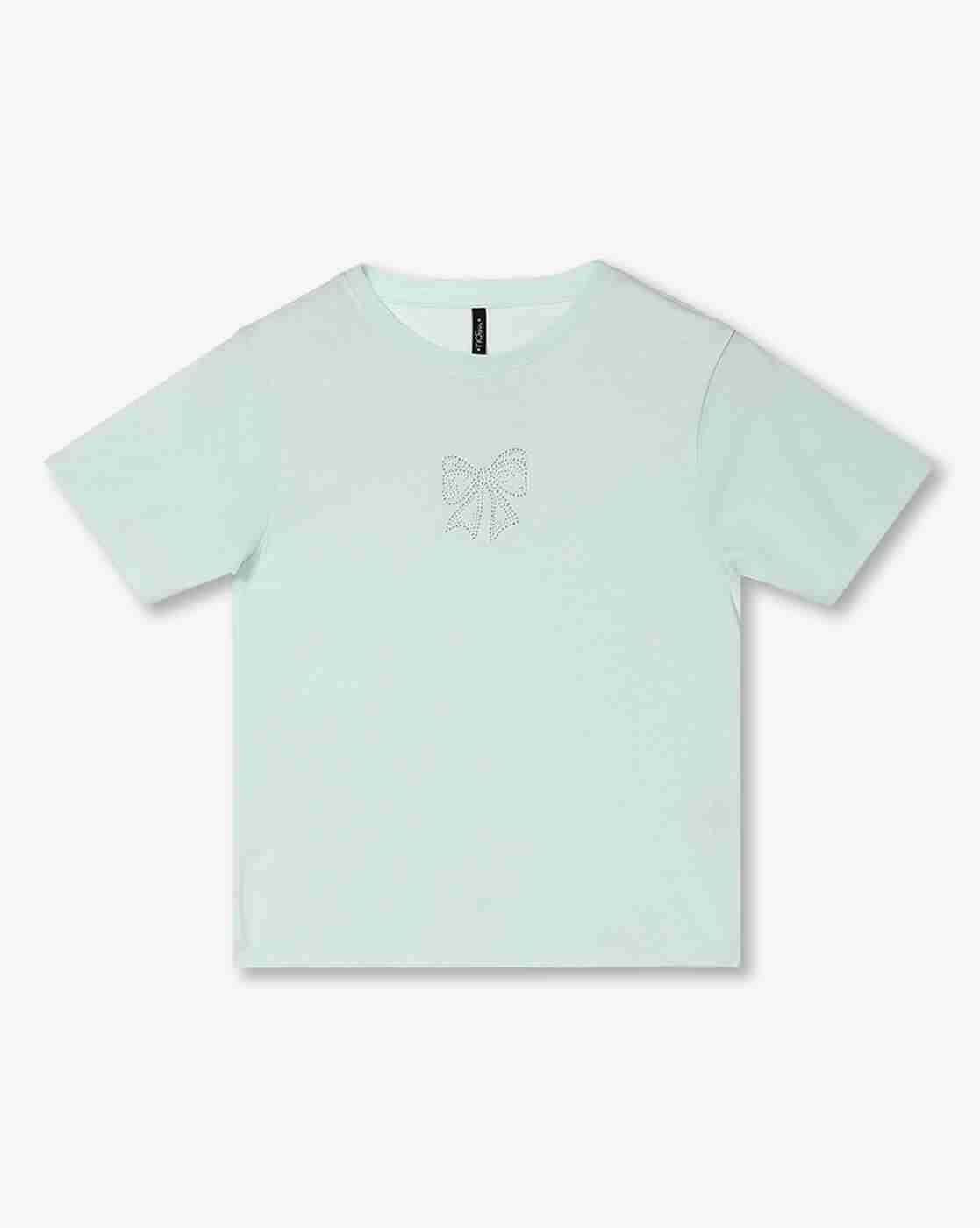 RIO GIRLS | Girls Bow Rhinestone Regular Fit Round-Neck T-Shirt|0