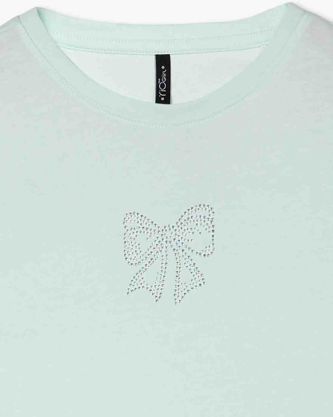 RIO GIRLS | Girls Bow Rhinestone Regular Fit Round-Neck T-Shirt|2