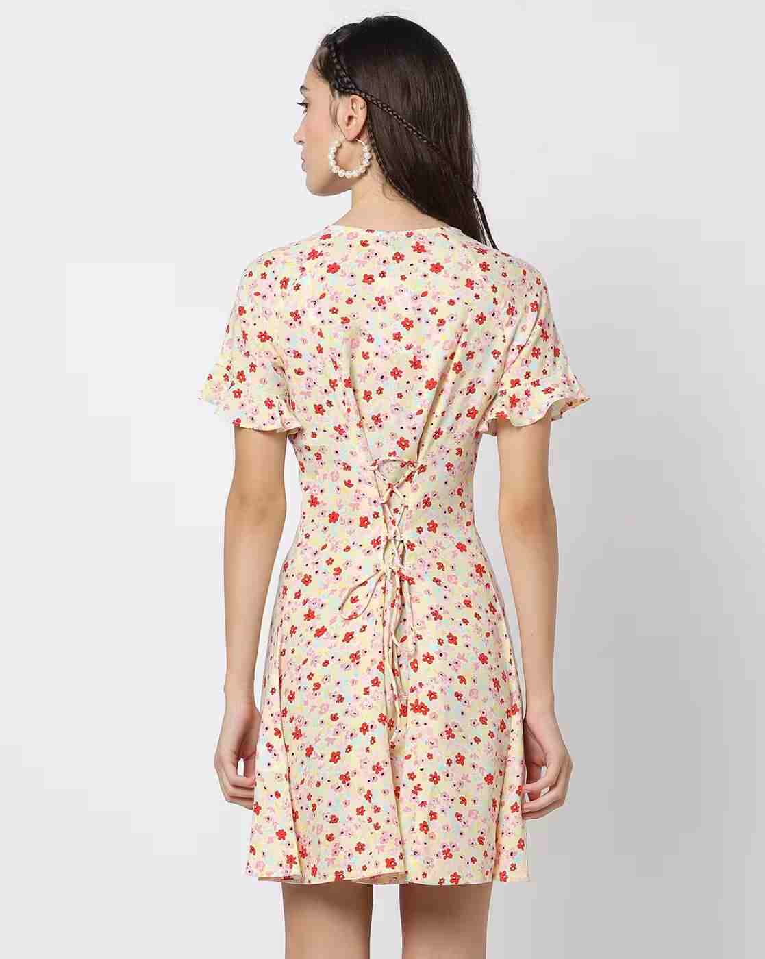 RIO | Floral Print V-Neck A-Line Dress|1