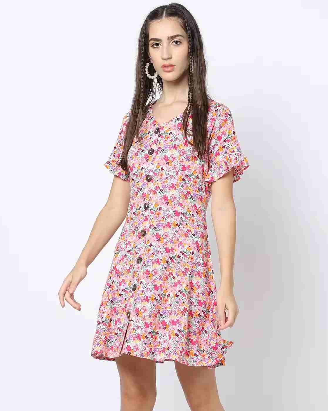 Floral Print V-Neck A-Line Dress