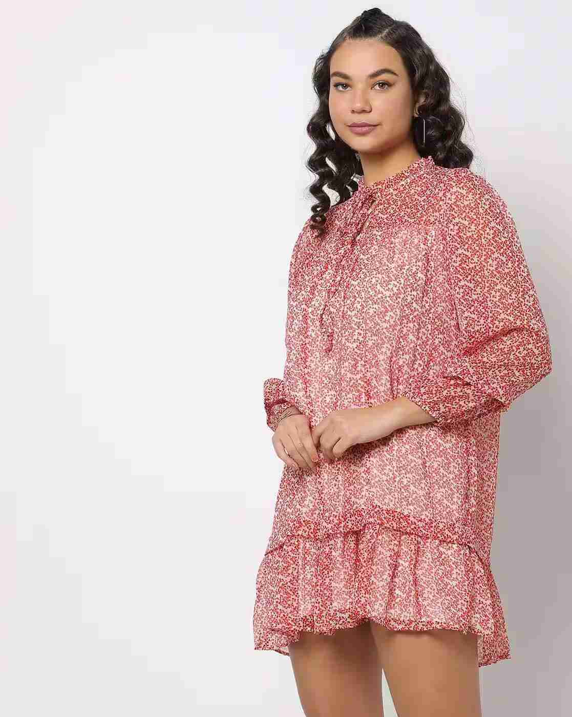 RIO | Printed Shift Dress with Bishop Sleeves|0
