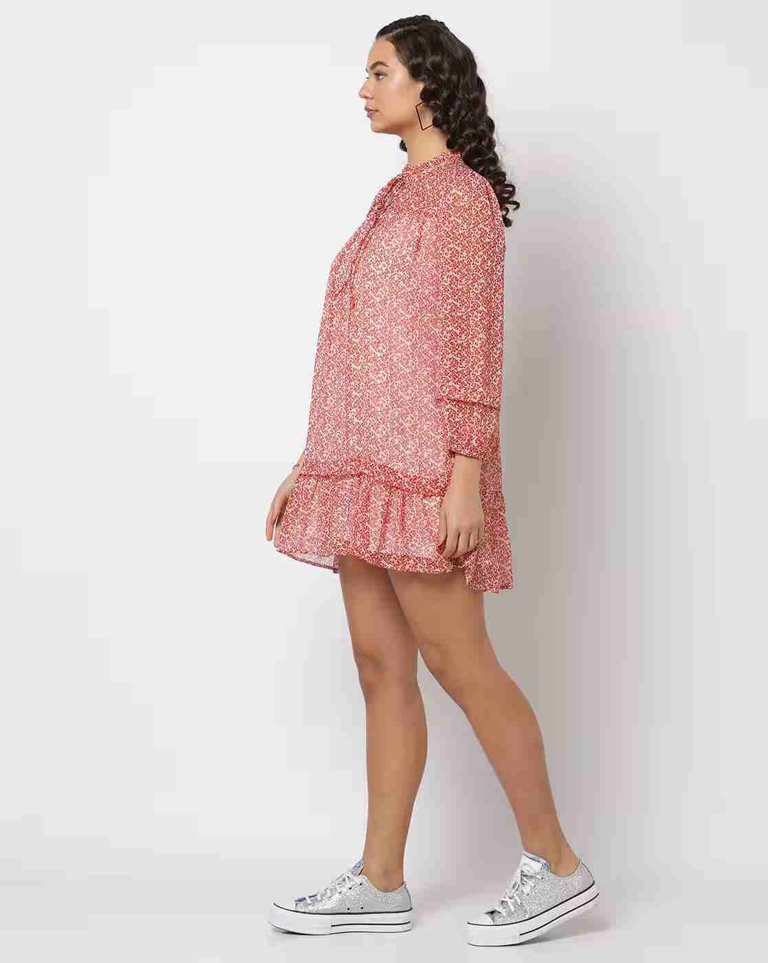 RIO | Printed Shift Dress with Bishop Sleeves|1