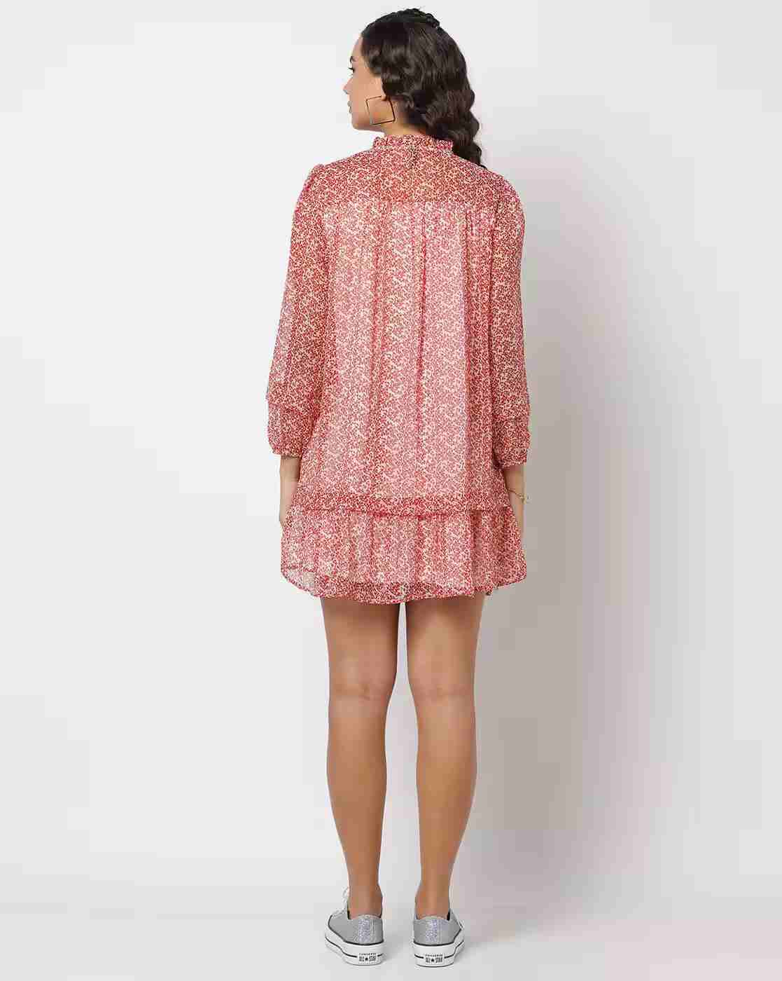 RIO | Printed Shift Dress with Bishop Sleeves|2