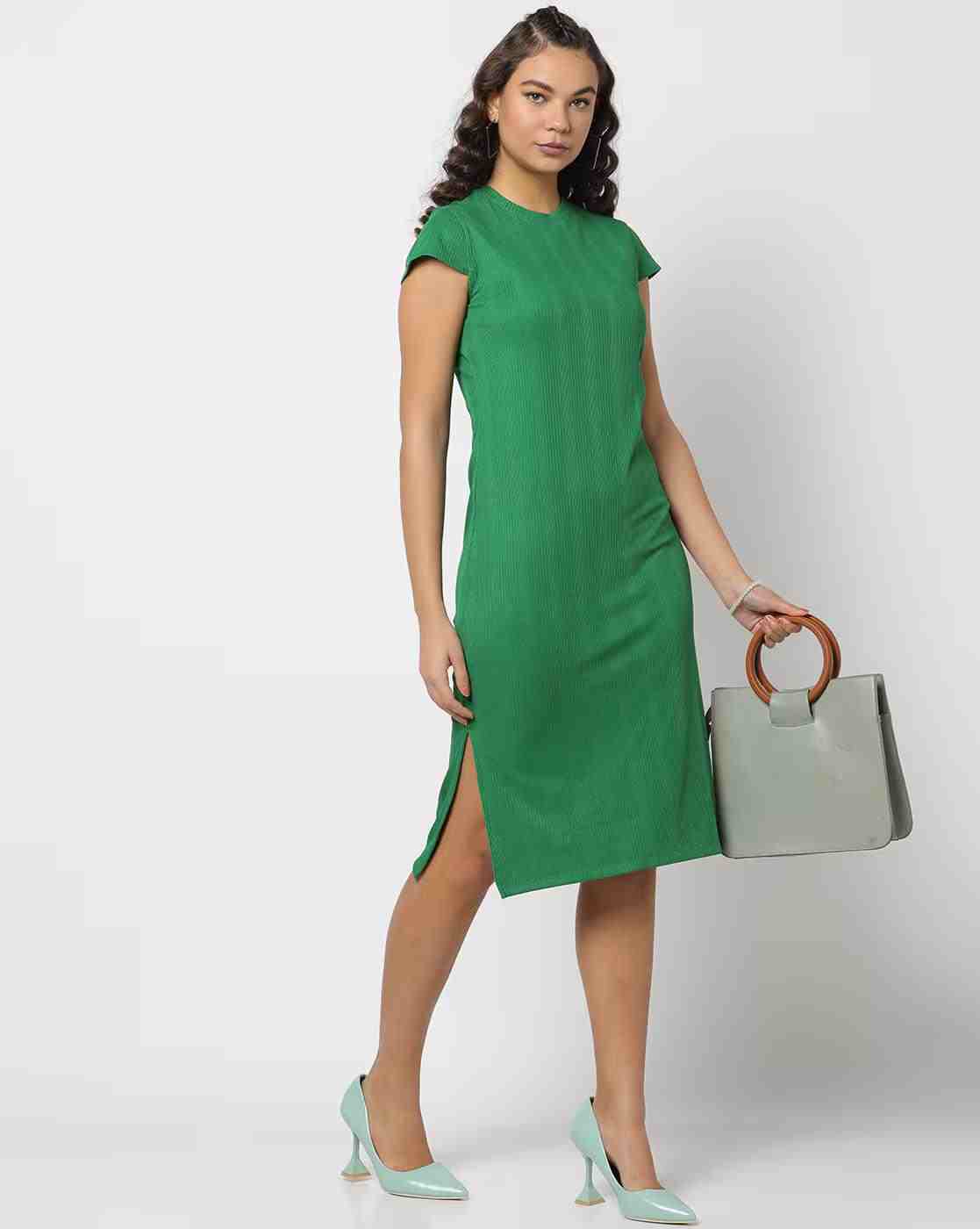 Ribbed Bodycon Dress with Side Slit
