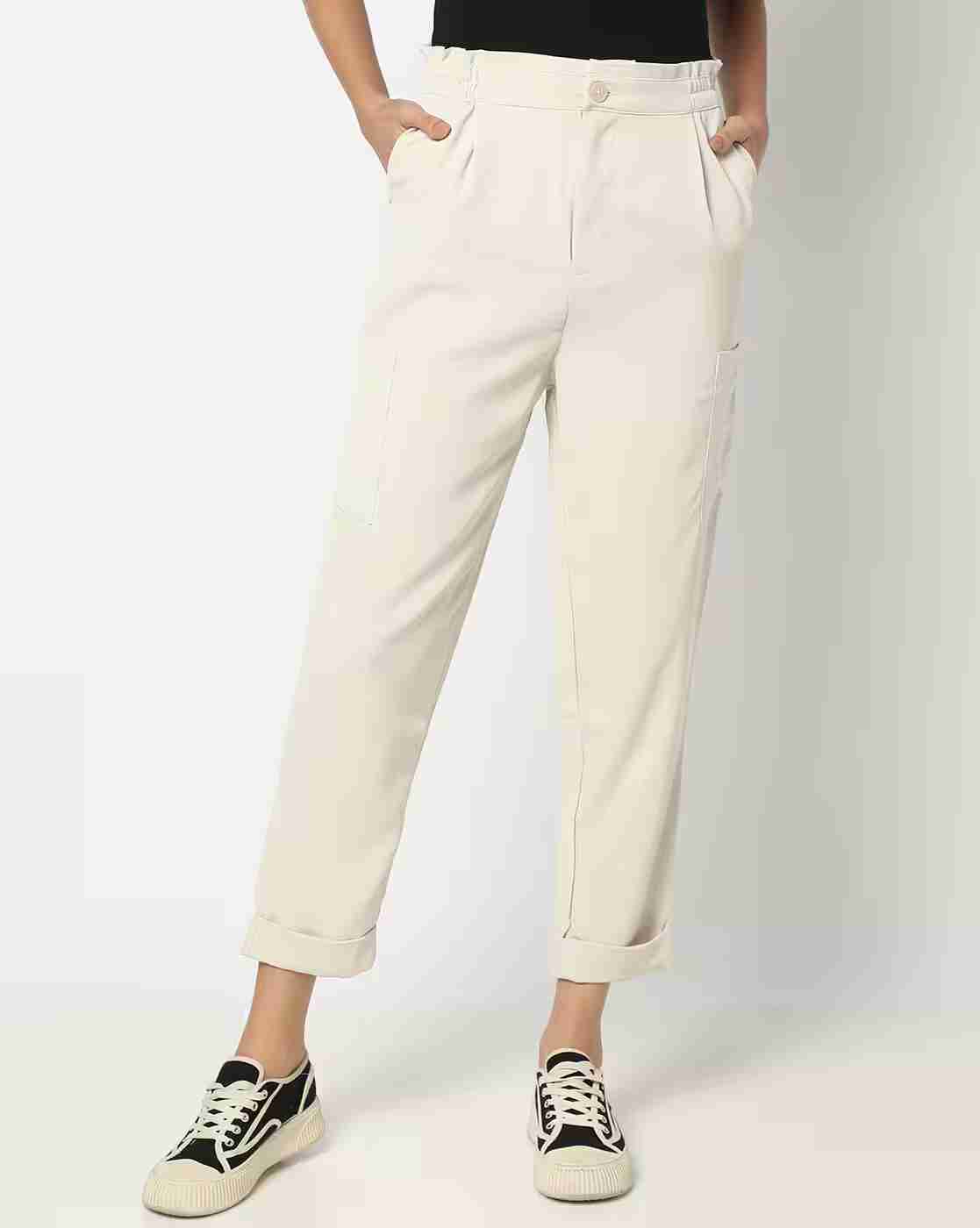 Women Straight Fit Paperbag Waist Trousers
