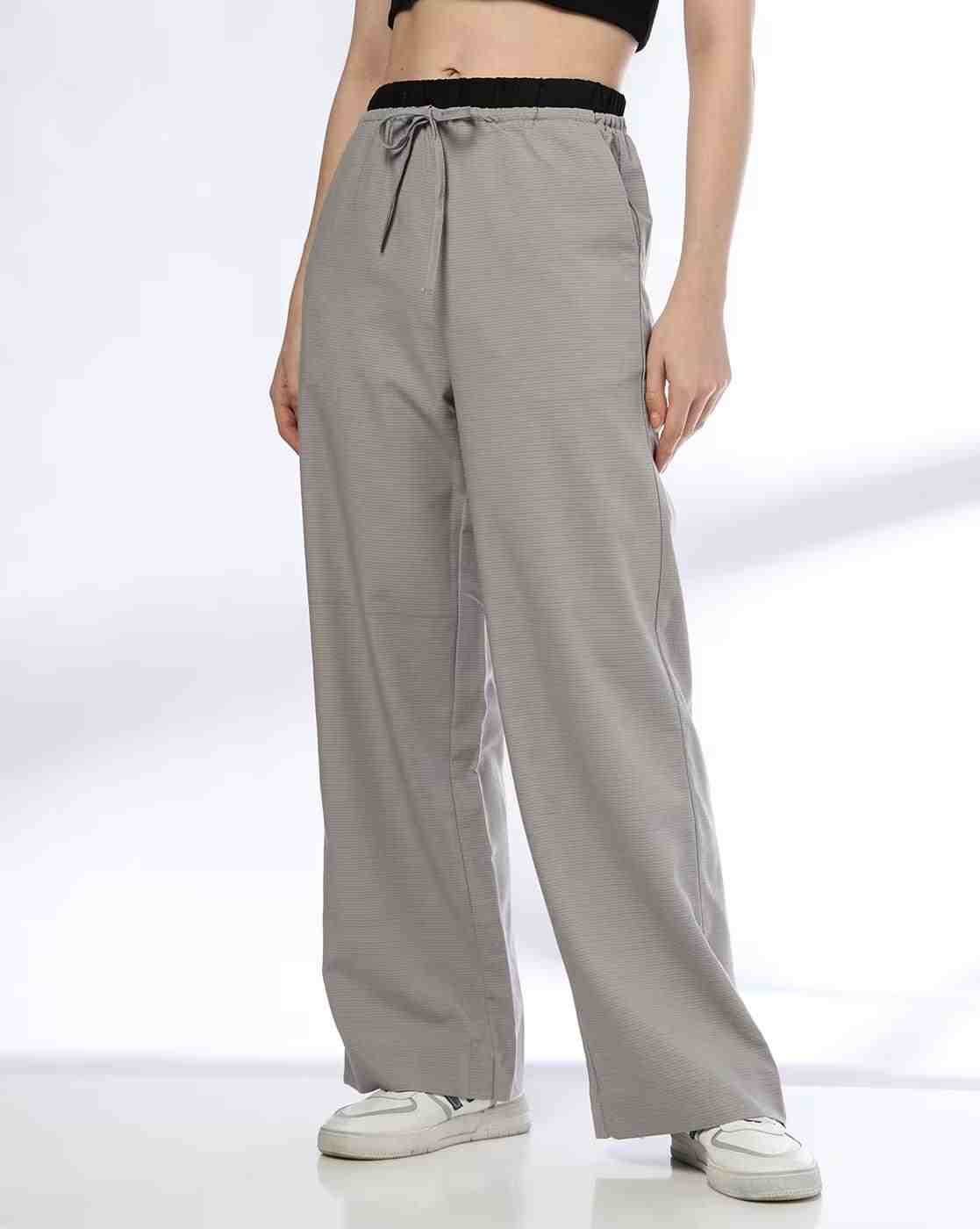 Women Wide Leg Trousers with Contrast Drawstring Waist