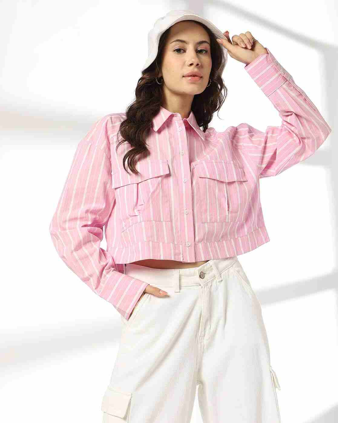 Women Striped Regular Fit Shirt with Flap Pockets